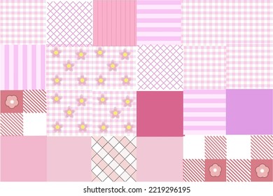 Sweet colorful patchwork seamless pattern from square patches and gingham . Multicolor print for fabrics and textiles.Quilt design, hand made.