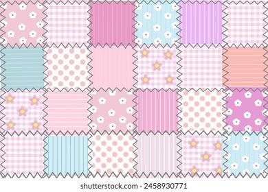 Sweet colorful patchwork seamless pattern from square patches and gingham . Multicolor print for fabrics and textiles.Quilt design, hand made.