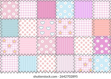 Sweet colorful patchwork seamless pattern from square patches and gingham . Multicolor print for fabrics and textiles.Quilt design, hand made.