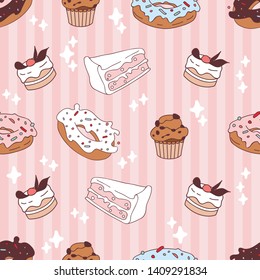 Sweet colorful pattern, donuts and pastry