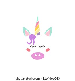 Sweet colorful piggy. Unicorn abstract vector for kids design. Vector illustration in doodle style.