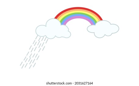 Sweet colorful rainbow,clouds and rain isolate on white background.Design for card, background,your text,your business. Vector illustration.