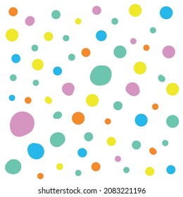 Sweet colorful round shapes. Multicolored polka dot seamless pattern. Vector template for design.