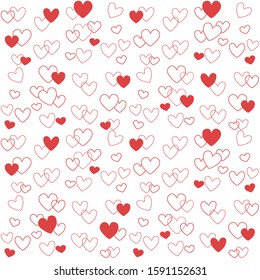 Sweet and colorful seamless pattern. Cute heart shape isolated on white background. Graphic design for valentines, wallpaper, fabric and wrapping.