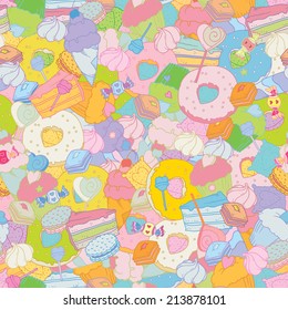 Sweet colorful sweets vector seamless background 