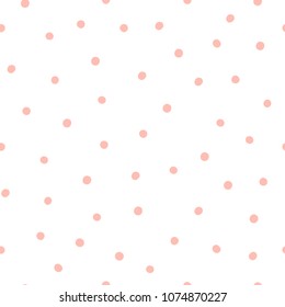 Sweet colors hand drawn vector seamless pattern with polka dots. Pink and white. Perfect for wrapping paper, package, textile design.