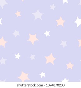 Sweet colors hand drawn vector seamless pattern with star shapes. Perfect for wrapping paper, package, textile design. Lilac, pink and white.