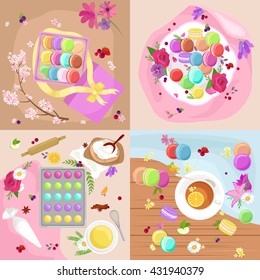 Sweet and colourful french macaroons, macaron fruit biscuit dessert