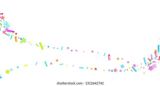  Sweet confetti on white chocolate glaze background. Vector Illustration sprinkles holiday designs, party, birthday, invitation.