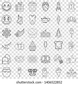 Sweet cons set. Outline style of 36 sweet vector icons for web for any design