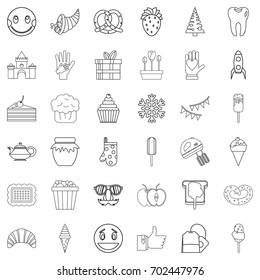 Sweet cons set. Outline style of 36 sweet vector icons for web isolated on white background