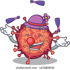 A sweet contagious corona virus mascot cartoon style playing Juggling