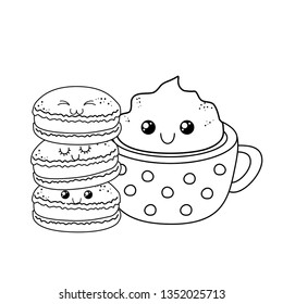 sweet cookie with chocolate mug pastry kawaii characters