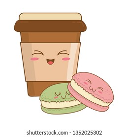 sweet cookie with coffee pastry kawaii characters