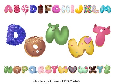 Sweet cookie font. Vector letters baking in colored glaze set