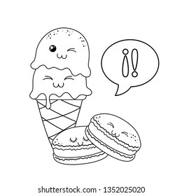 sweet cookies and ice cream pastry kawaii characters