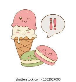 sweet cookies and ice cream pastry kawaii characters