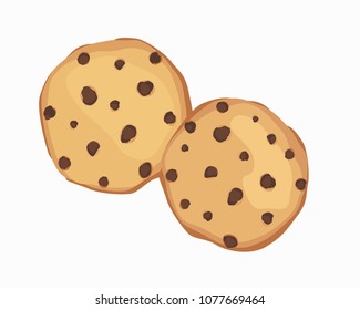 Sweet cookies illustration. Oatmeal cookies with chocolate. Two cookies, breakfast. Vector object on white background