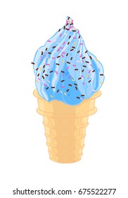 Sweet cool ice cream sketch with grit in waffle cone isolated on the white background. T-shirt print and sticker.