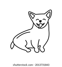 Sweet corgi isolated vector illustration. Dog doodle outline icon.