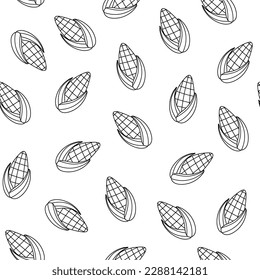 Sweet corn black and white seamless pattern in cartoon style. Healthy food doodle background for coloring page, wrapping, fabric. Vector illustration