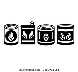 sweet corn canned tin package icons symbol vector design black white color simple illustration collection set