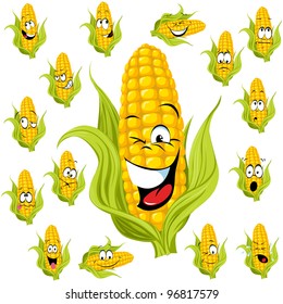 sweet corn cartoon with many expressions