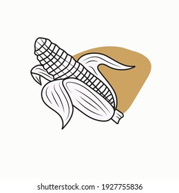 Cob de maíz dulce, dibujo en blanco y negro para pegatinas y temas de diseño de vegetarianismo, comida saludable, menú, agricultura