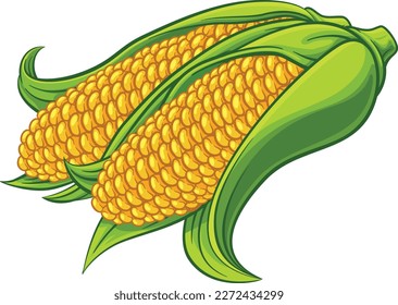 A sweet corn ear maize cob cartoon vegetable illustration