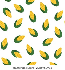 Sweet corn seamless pattern in cartoon style. Healthy food doodle background. Vector illustration