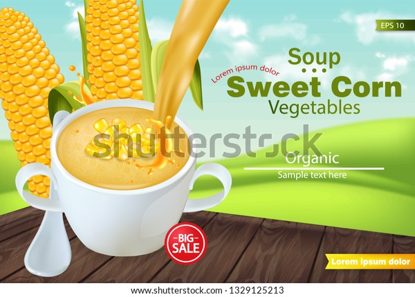 Download Sweet Corn Soup Bowl Vector Realistic Stock Vector Royalty Free 1329125213