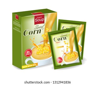 Sweet corn soup mock up Vector realistic product placement. 3d illustrations