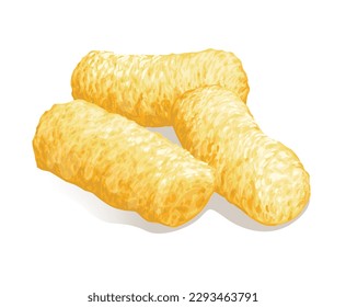 Sweet corn sticks isolated on white background, realistic vector illustration. Fast snacks for rest. Use for for advertising, packaging.