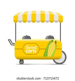 Sweet corn street food cart. Colorful vector illustration, cute style, isolated on white background