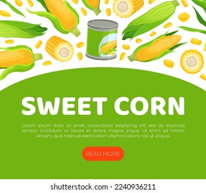 Sweet corn web banner template. Natural organic farm product landing page, website cartoon vector