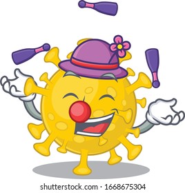 A sweet corona virus diagnosis mascot cartoon style playing Juggling