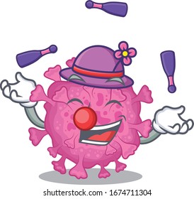 A sweet corona virus organic mascot cartoon style playing Juggling
