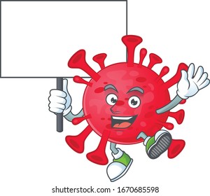 Sweet coronavirus amoeba cartoon character bring a board