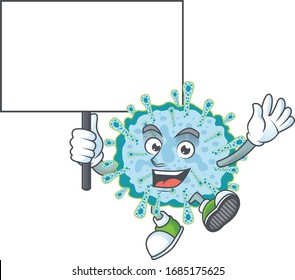 Sweet coronavirus illness cartoon character bring a board