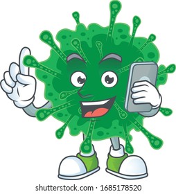 A sweet coronavirus pneumonia cartoon design style speaking on phone