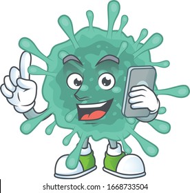 A sweet coronaviruses cartoon design style speaking on phone