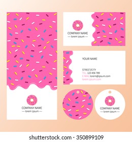 Sweet corporate identity template design set . Pink donut glaze business card.