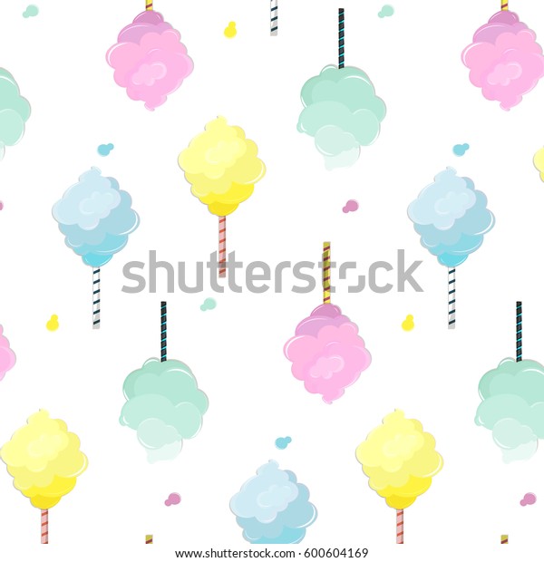 Sweet Cotton Candy Pattern Cute Food Stock Vector (Royalty Free) 600604169