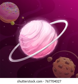 Sweet Cotton Candy Planet Concept. Vector Illustration.