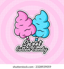 Sweet cotton candy vector design background for label product, shop logo, stamp, banner, and more