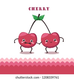 Sweet couple, cherries !Vector illustration for stickers, alphabet or postcard