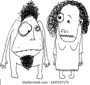 Sweet couple of freaks. Vector doodles