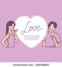 Sweet couple with hand drawn style isolated on pastel background : Vector illustration