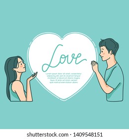 Sweet couple with hand drawn style isolated on pastel background : Vector illustration