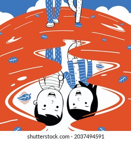Sweet Couple Illustration in Flat Cartoon Style.